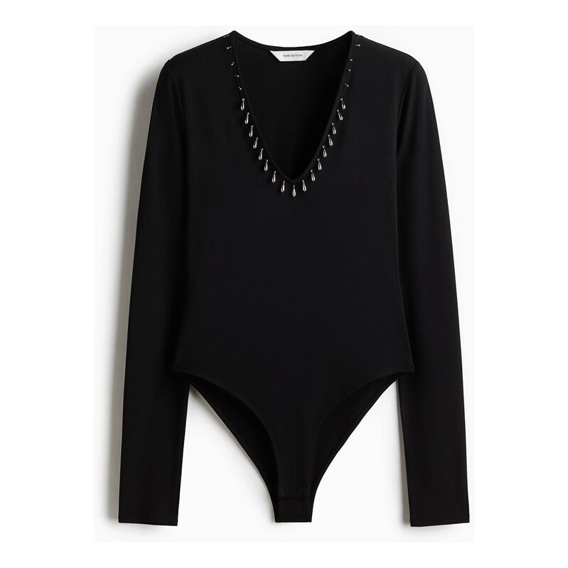 H&M - Bodys korálkovým lemem - černá 110133981