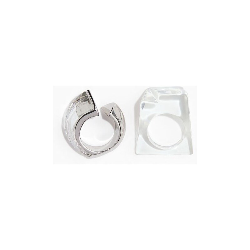H&M - 2-pack rings - Stříbrná/Průhledná