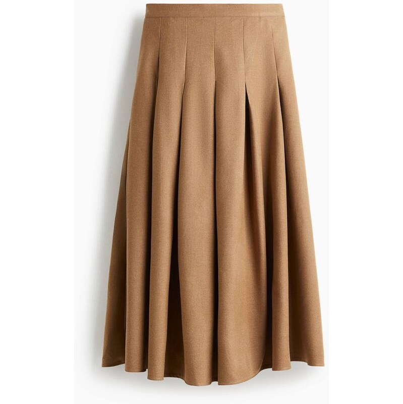 H&M - Plisovaná midi sukně - Tmavě Béžová