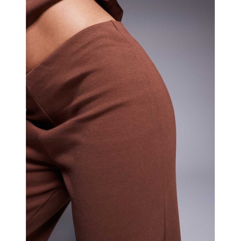 ASOS DESIGN interlock wide leg trousers co ord in brown