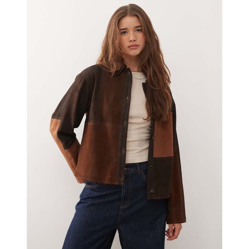 Reclaimed Vintage premium real suede panelled collar jacket in