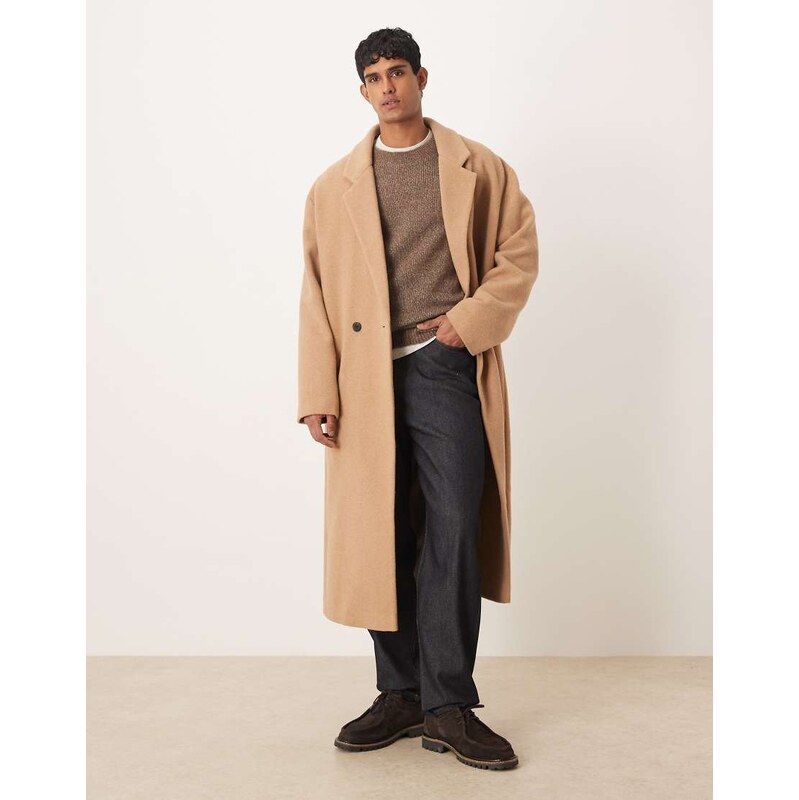 ASOS DESIGN oversized longline overcoat in wool blend in beige