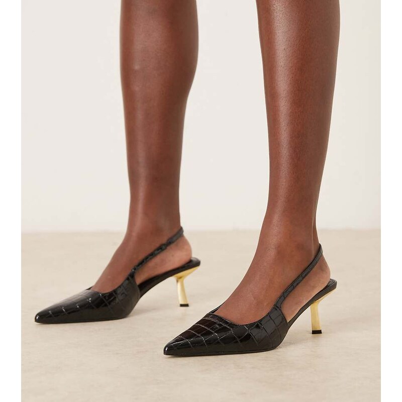 RAID Wide Fit Laura kitten heel slingback shoes in black patent 110460301