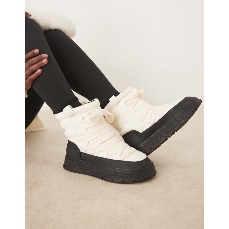 ASOS DESIGN Arrow nylon lace up snow boot in cream mono-Multi