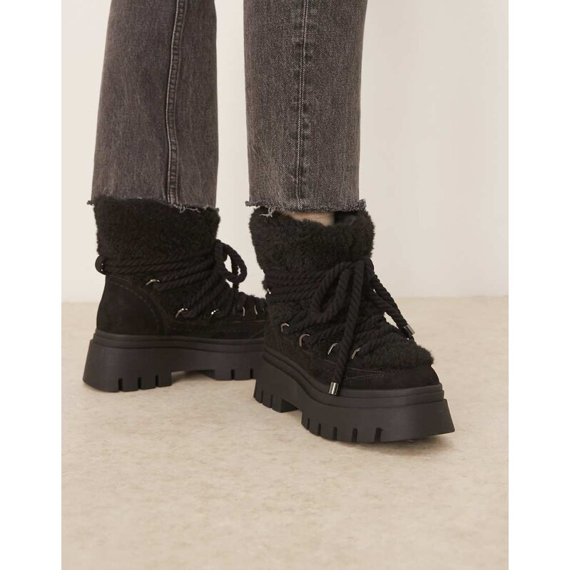 ASOS DESIGN Acclaim shearling lace up snow boots in black 115514930