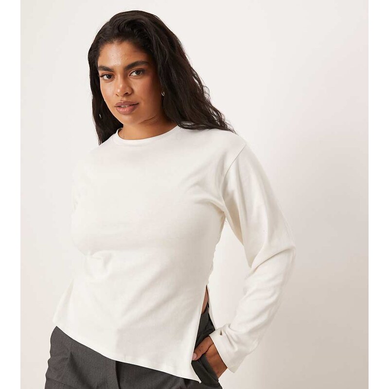 ASOS DESIGN Curve cinched waist asymmetric hem long sleeve tee