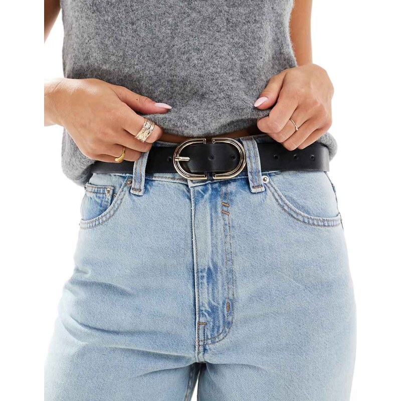 ASOS DESIGN waist and hip jeans belt with gold buckle in black 100064751