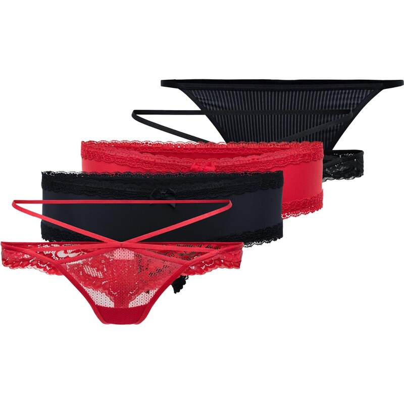 Hunkemöller Tanga šedá / červená / černá
