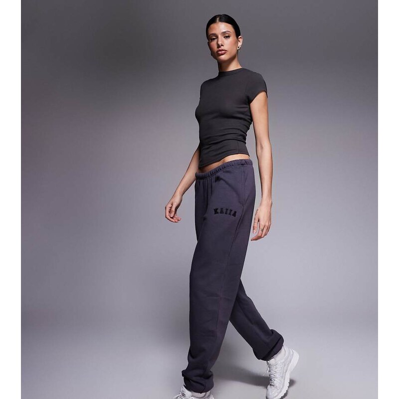 Kaiia Tall cotton blend embroidered logo cuffed joggers in dark grey 110355012