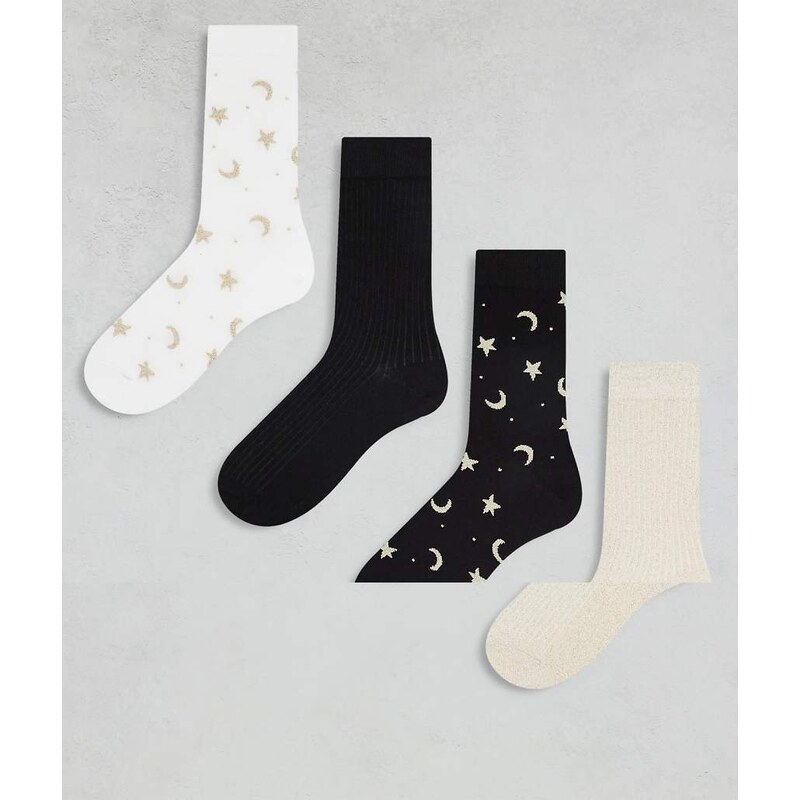 Lindex 4 pack moon & star printed glitter detail sock in multi 110141162