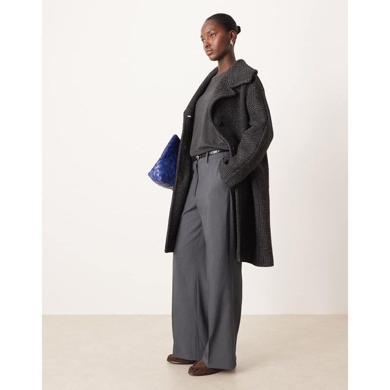 Mango wool mix tailored coat in charcoal check-Grey