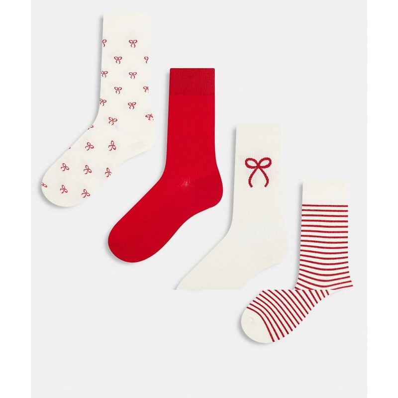 Lindex 4 pack printed sock with glitter detail in red 110141334