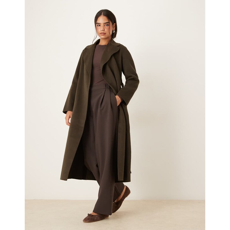 Mango tailored tie waist coat in khaki-Green