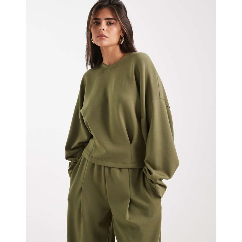 ASOS DESIGN soft touch cupro sweatshirt with seam details in khaki 115541496