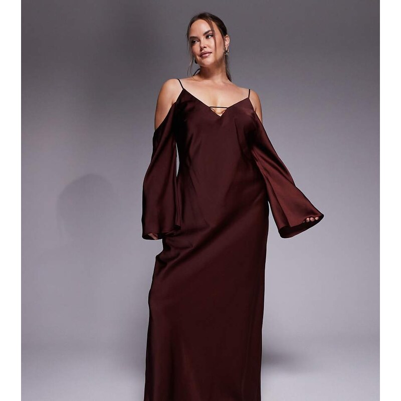 ASOS Curve ASOS DESIGN Curve satin long sleeve fallen shoulder cami 111046156