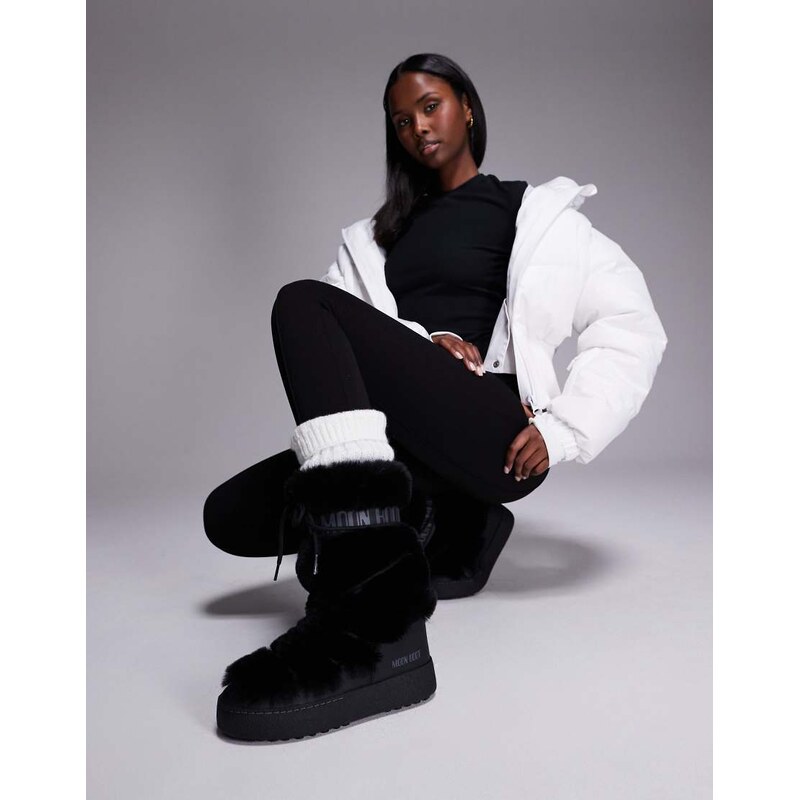 Moon Boot Moonboot Ltrack waterproof faux fur high boot in black