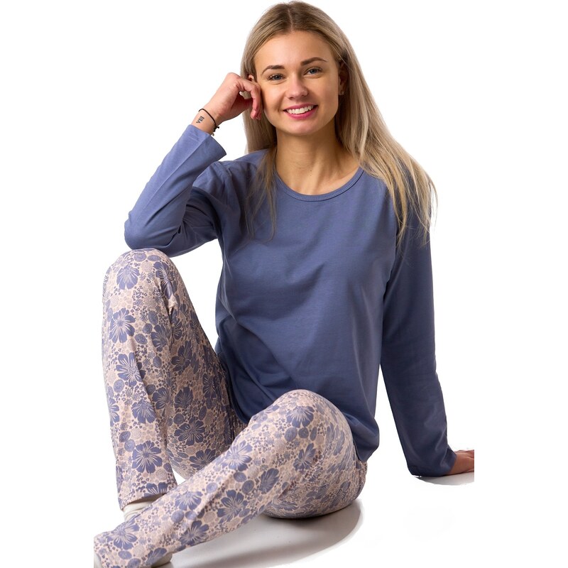 Naspani Pyžamo pro plnoštíhlé ženy 1XL-4XL modrofialové s květy 1B2340 110142045