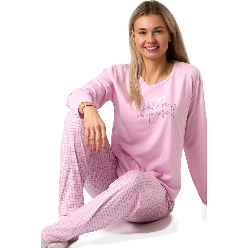 Naspani Růžové bavlněné pyžamo Believe in yourself se srdíčky 1B2332 110142056