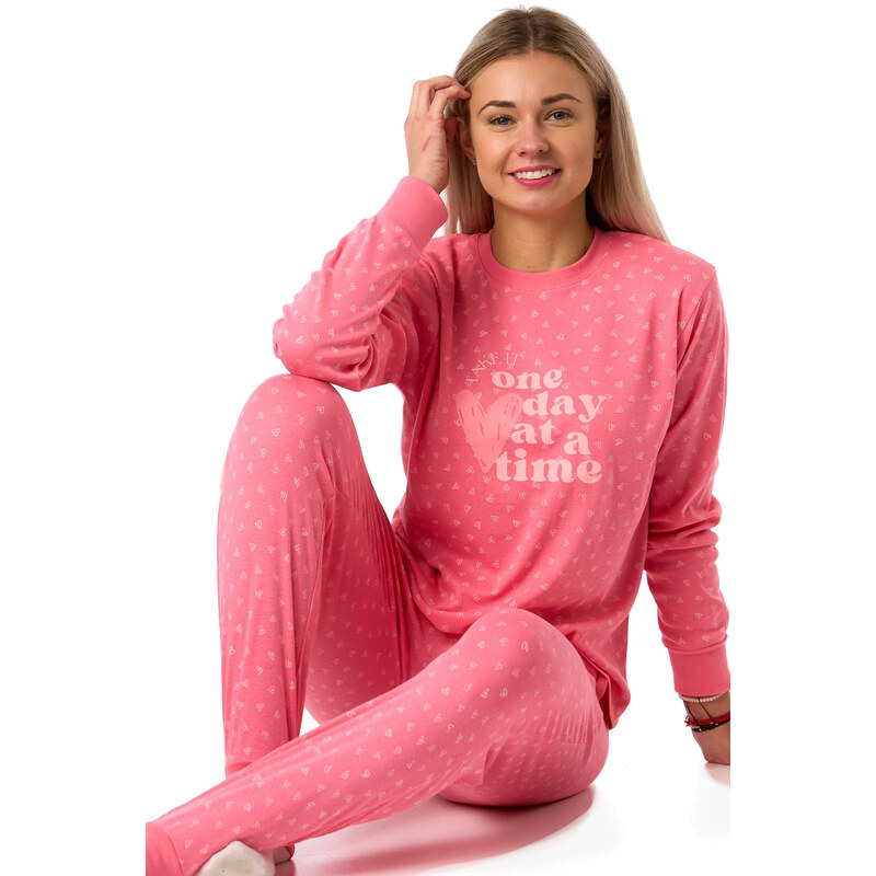Naspani Sladce růžové bavlněné pyžamo se srdíčky 1B2352 110142066