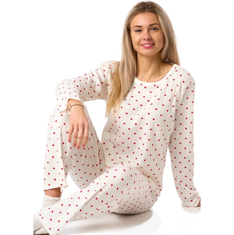 Naspani Bílé bavlněné pyžamo s červenými srdíčky 1D1765 110142071