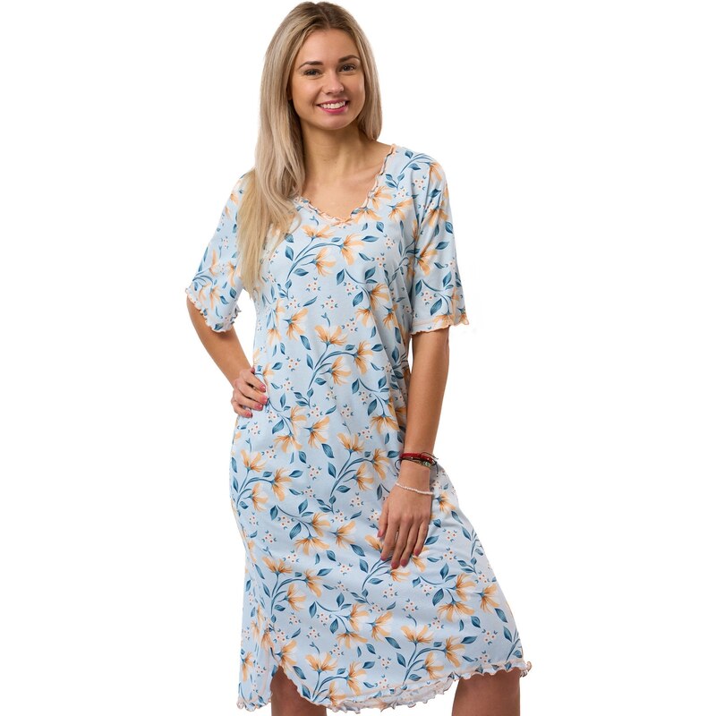 Naspani Dámská noční košile - Pro plnoštíhlé 1XL-4XL, modrá,