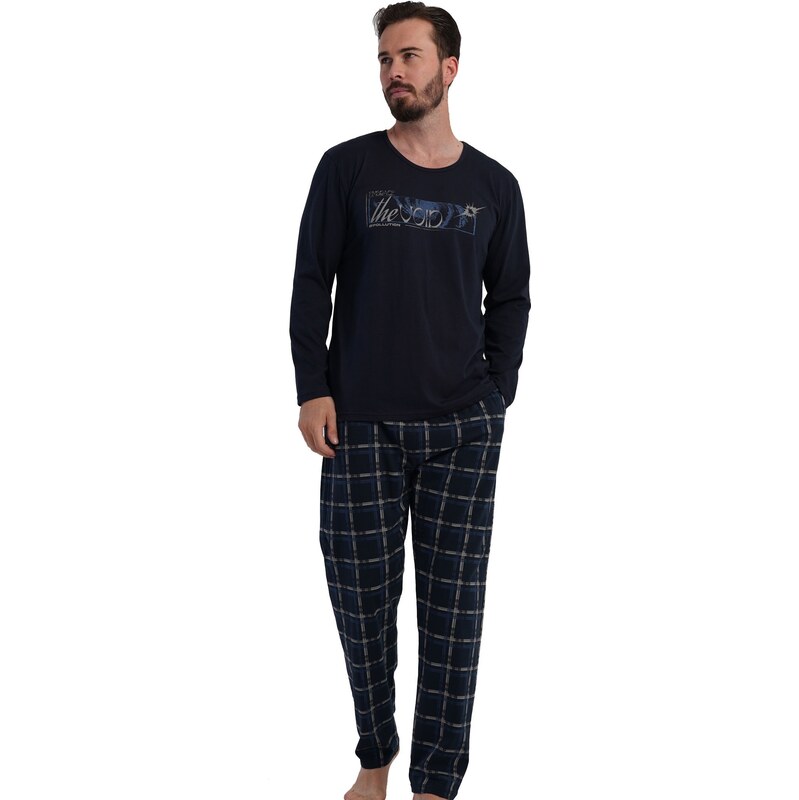 Naspani Pánské pyžamo modré s nápisem Smíř se s hlukem - 5XL-7XL