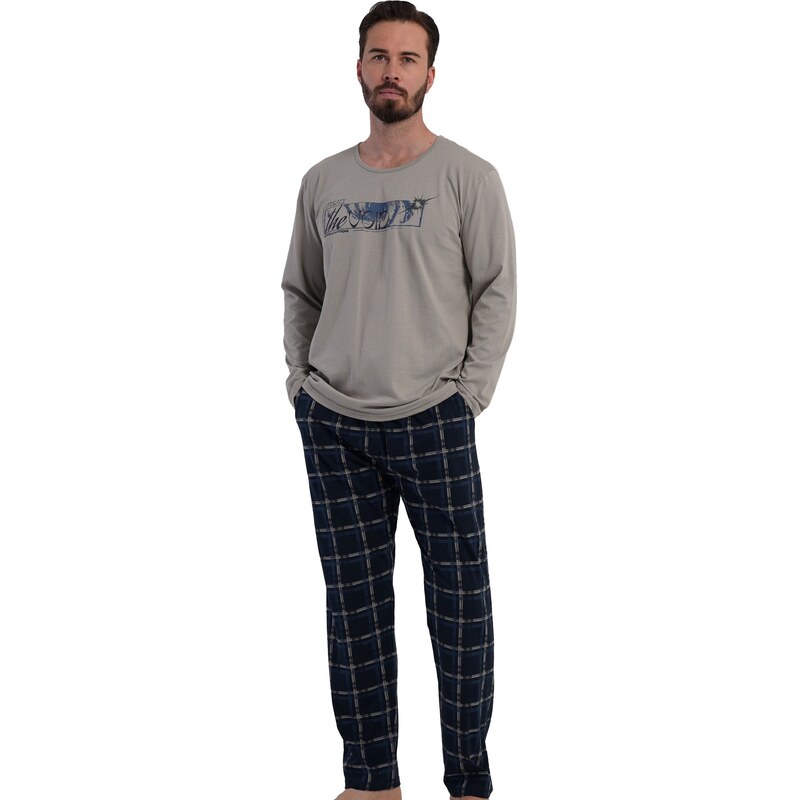 Naspani Pánské pyžamo šedé s nápisem Smíř se s hlukem - 5XL-7XL