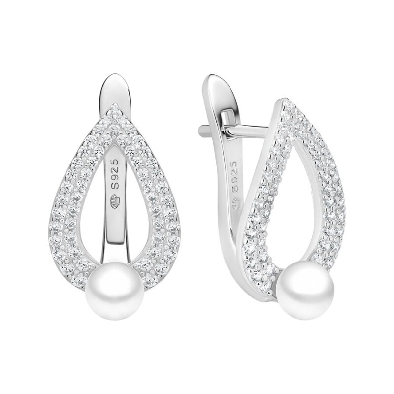 Gaura Pearls Stříbrné náušnice s bílou perlou a zirkony Graciela - 110194236