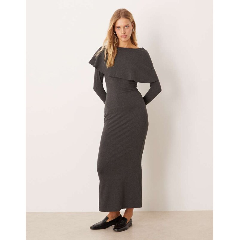 ASOS DESIGN maxi scarf detail cape dress in grey marl