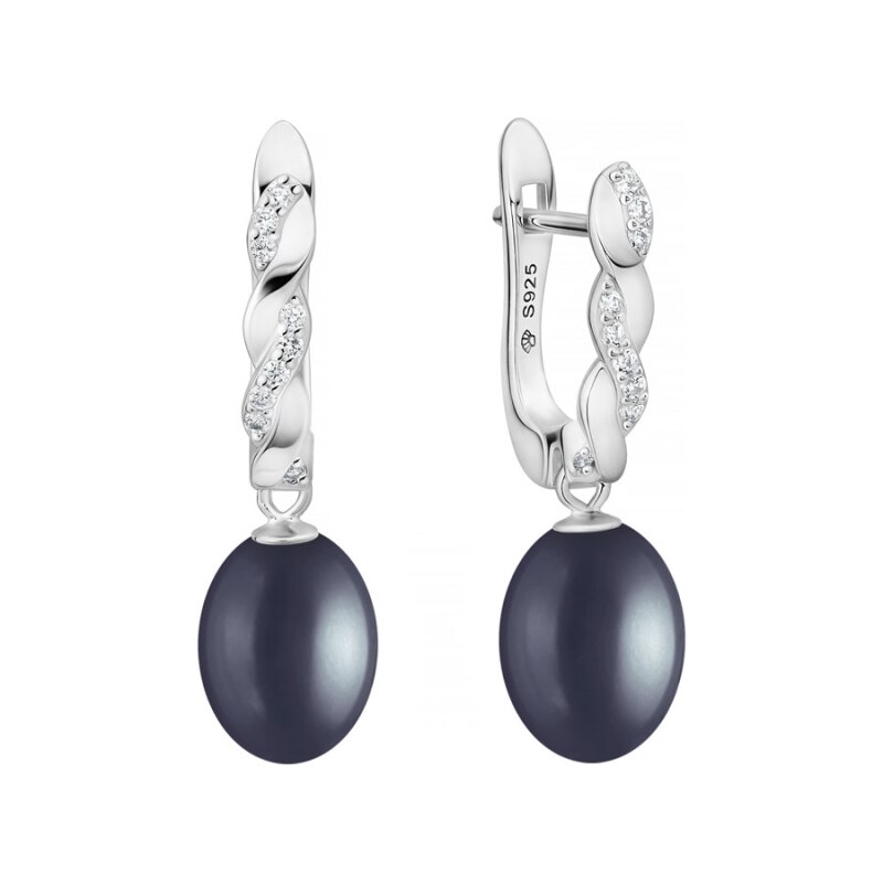 Gaura Pearls Stříbrné náušnice s černou perlou Gloria - stříbro
