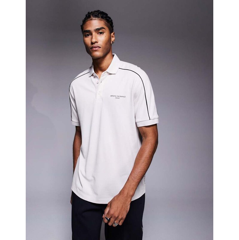 Armani Exchange short sleeve polo shirt in cream-White