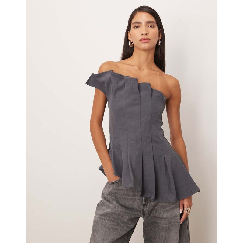 ARRANGE longline sculpted bandeau top in charcoal-Grey 110196391