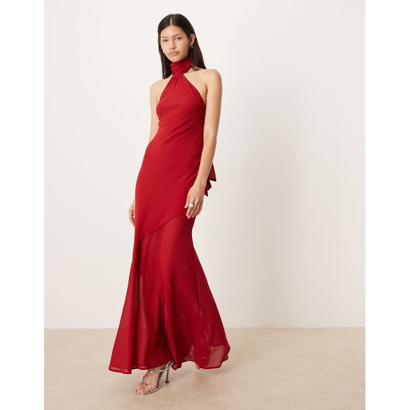 Amy Lynn scarf neck chiffon maxi dress in red 110405897