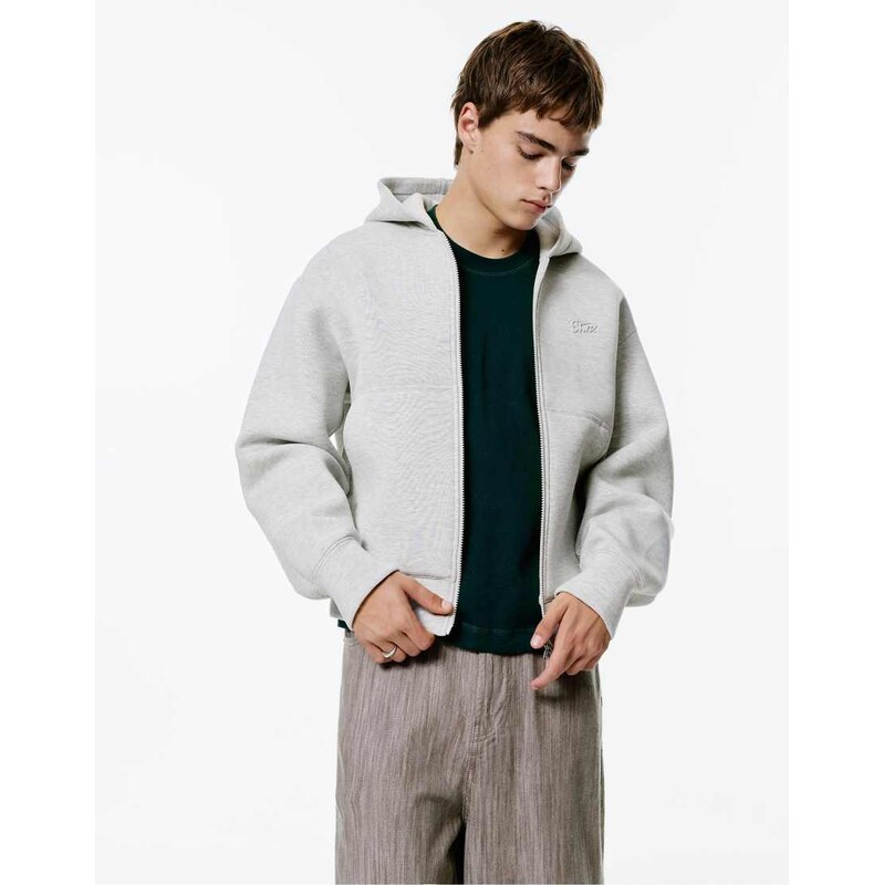 Pull&Bear Stwd zip-up hoodie in grey