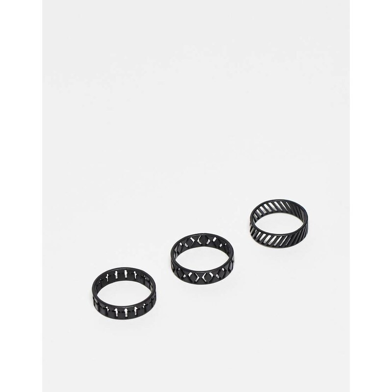ASOS DESIGN 3 pack band ring set in cut out with cross design in matte 115718512