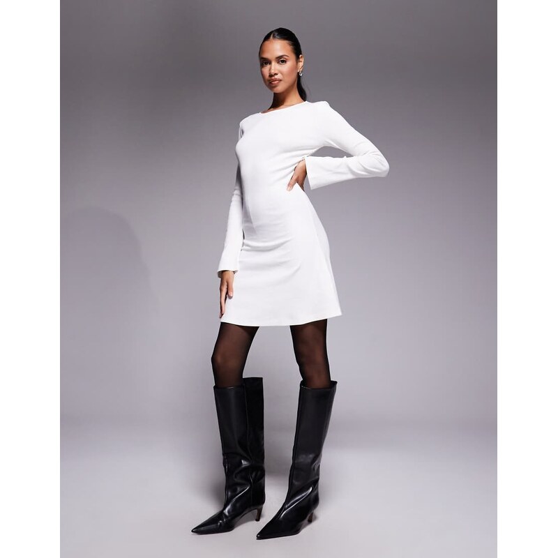 ASOS DESIGN ribbed slash neck ruched side swing mini dress in