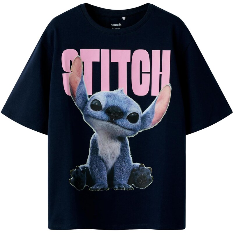NAME IT Tričko NKFNibus Stitch modrá / námořnická modř / růžová