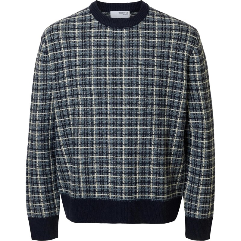 SELECTED Svetr 'SLHMikolas' noční modrá / světlemodrá / bílá