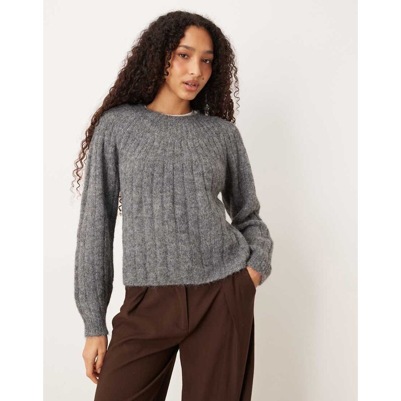 AWARE chunky wide rib detail hairy texture jumper in grey melange 110354925