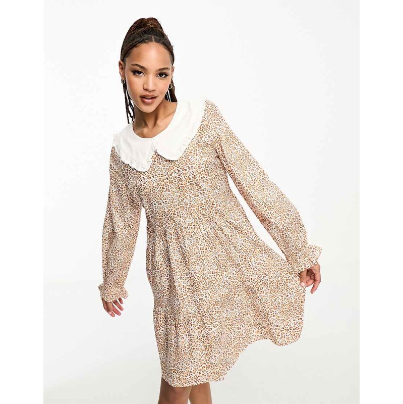 Influence floral mini dress with peter pan collar detail in multi 115711273
