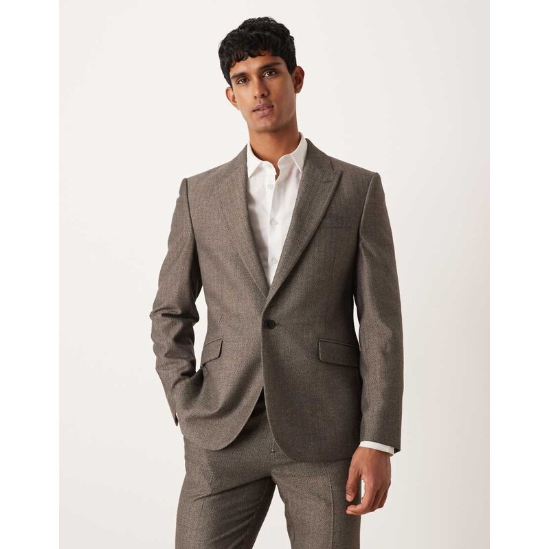 ASOS DESIGN slim wool look twill stripe suit jacket in grey