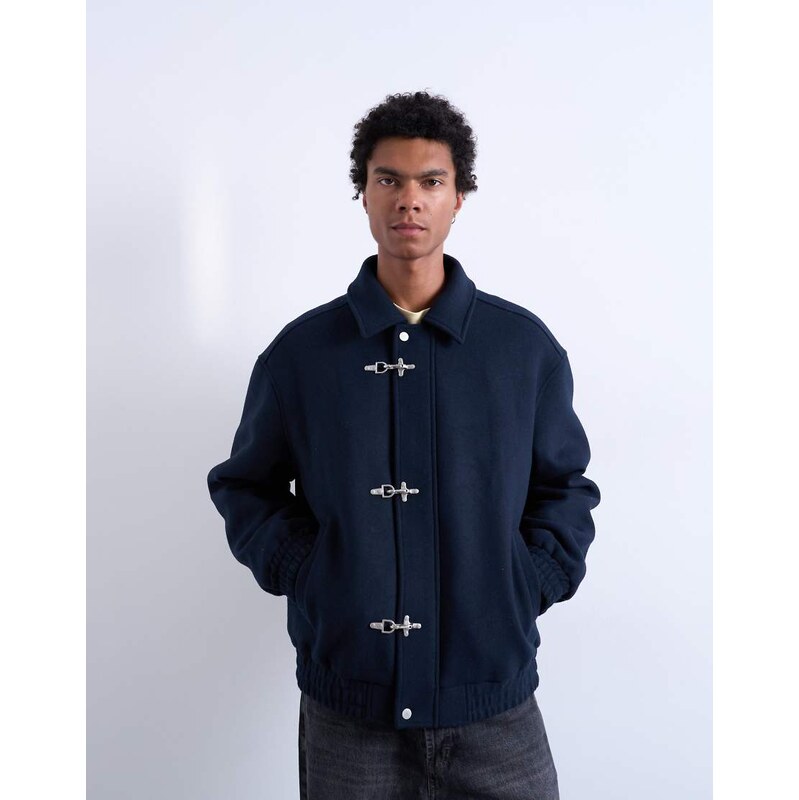 Topman fireman clasp wool blend jacket in navy