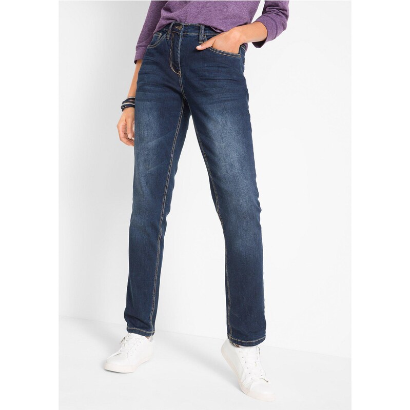 bonprix Straight džíny Mid Waist, se strečem modrá Žena 15549306