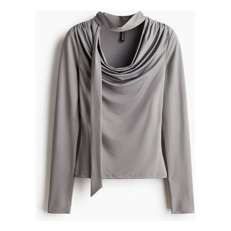 H&M - Tops šálovým detailem - Šedá