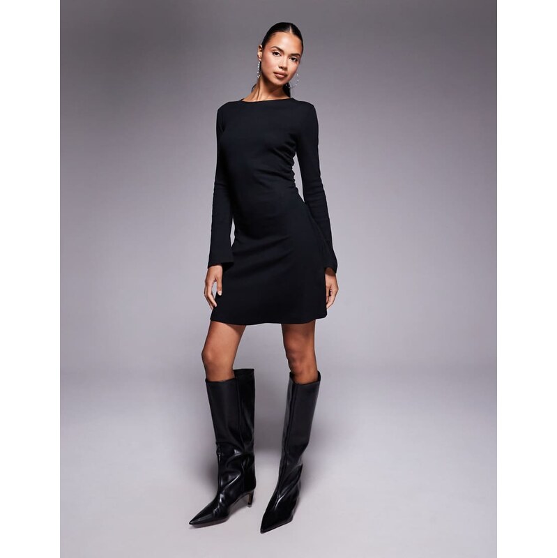 ASOS DESIGN ribbed slash neck ruched side swing mini dress in