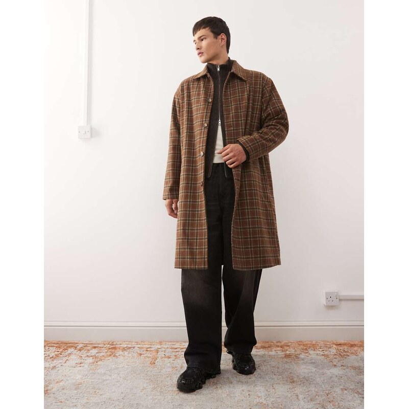 Reclaimed Vintage wool look formal coat in brown multi check