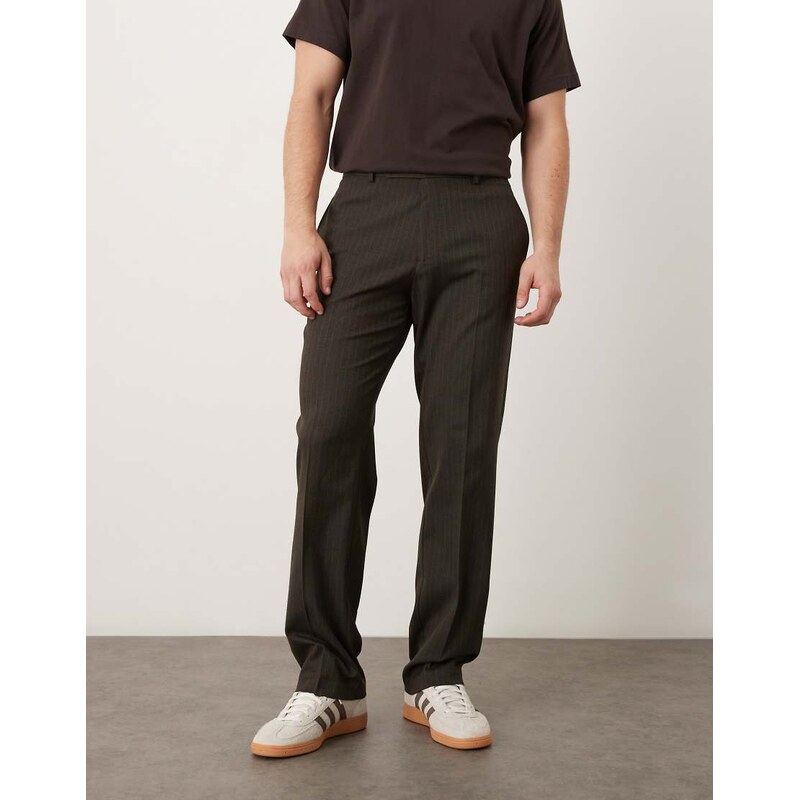 ASOS DESIGN smart straight leg trousers in dark brown pinstripe