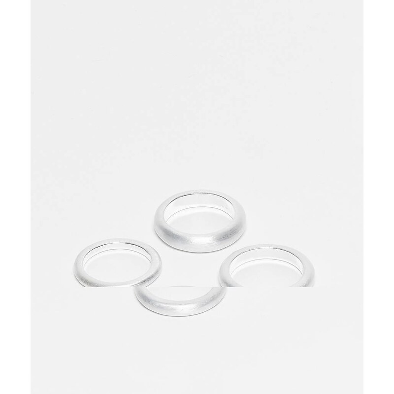 ASOS DESIGN 4 pack plain band rings in worn silver 110275166