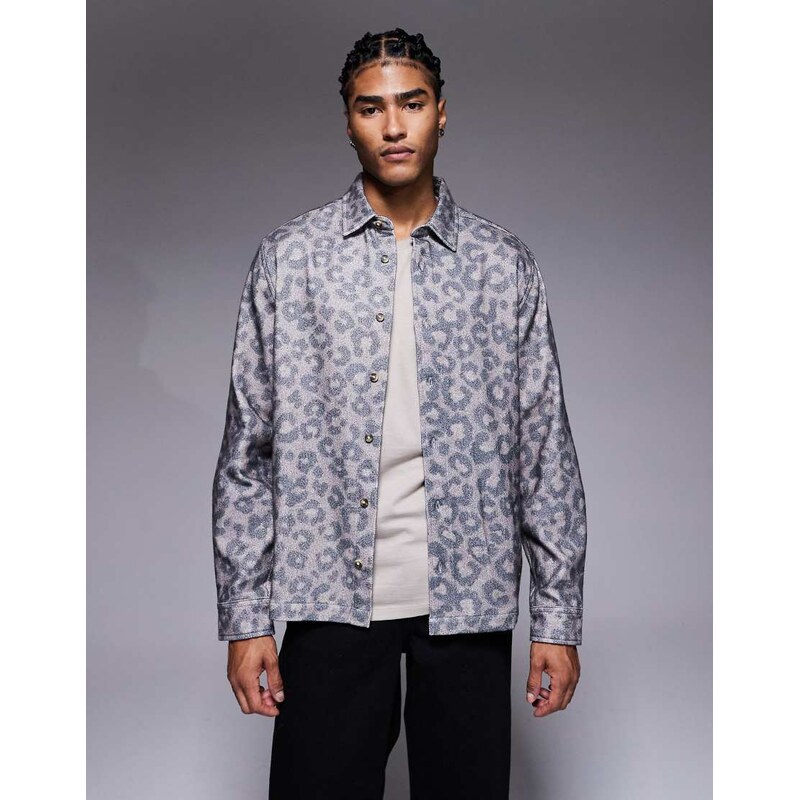 ASOS DESIGN flannel overshirt in leopard print-Brown
