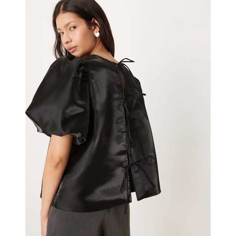 Amy Lynn high shine multiway tie detail smock top in black 110311795